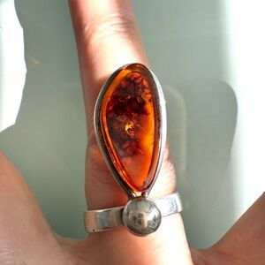Elegant Silver (925) and Amber Ring